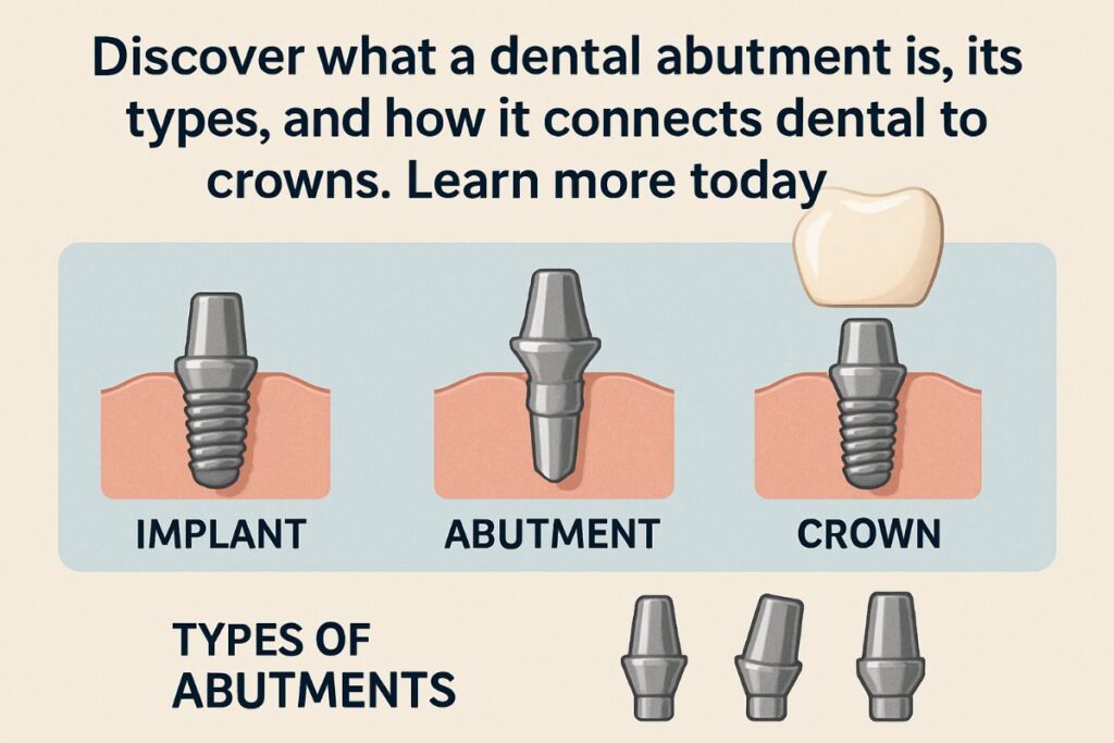 Close up angled shot of a dentist using a dental tool to tighten an abutment to a dental implant that has been placed into a patients lower jaw. No text on the image.